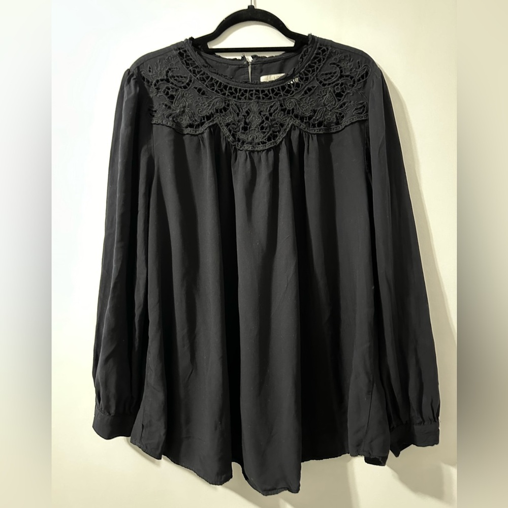 Loft Black Cutout Lace Yoke Blouse